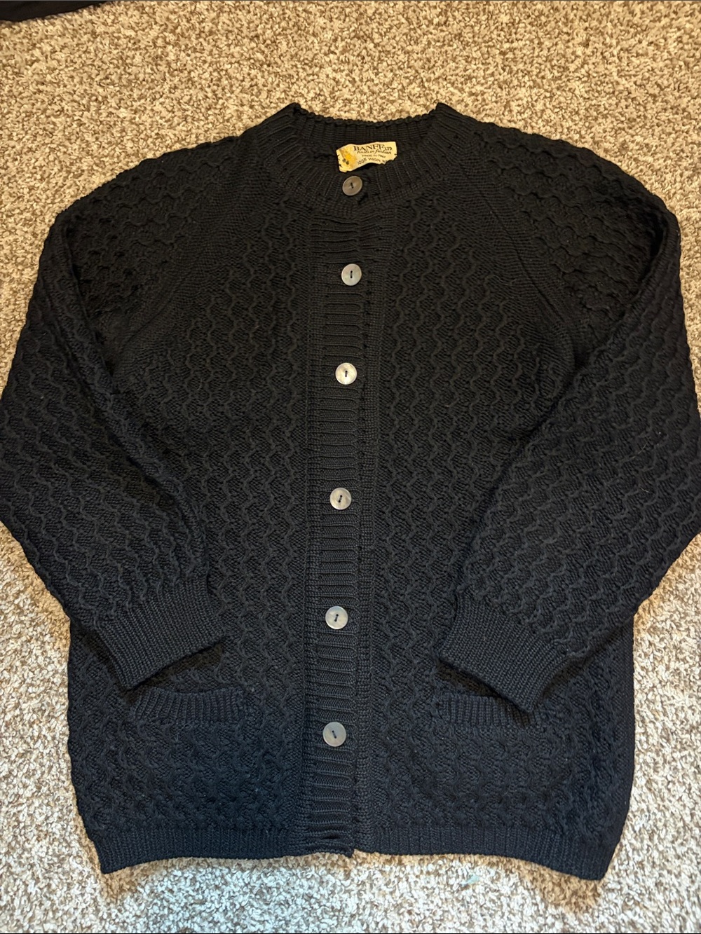 BANFF Ltd. Virgin Wool Knitted Black Textured Cardigan Sweater